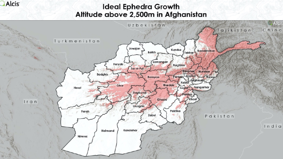 Mapa - obszary górskie Afganistanu powyżej 2,5 tys metrów